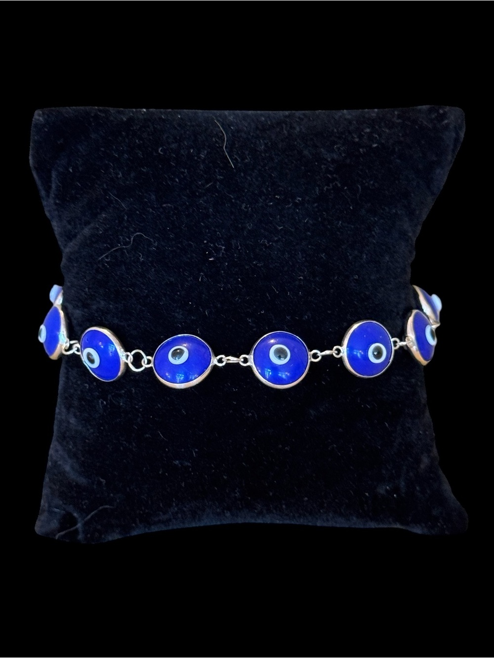 Evil Eye Good Luck Sterling Silver Bracelet with Dark Blue VINTAGE